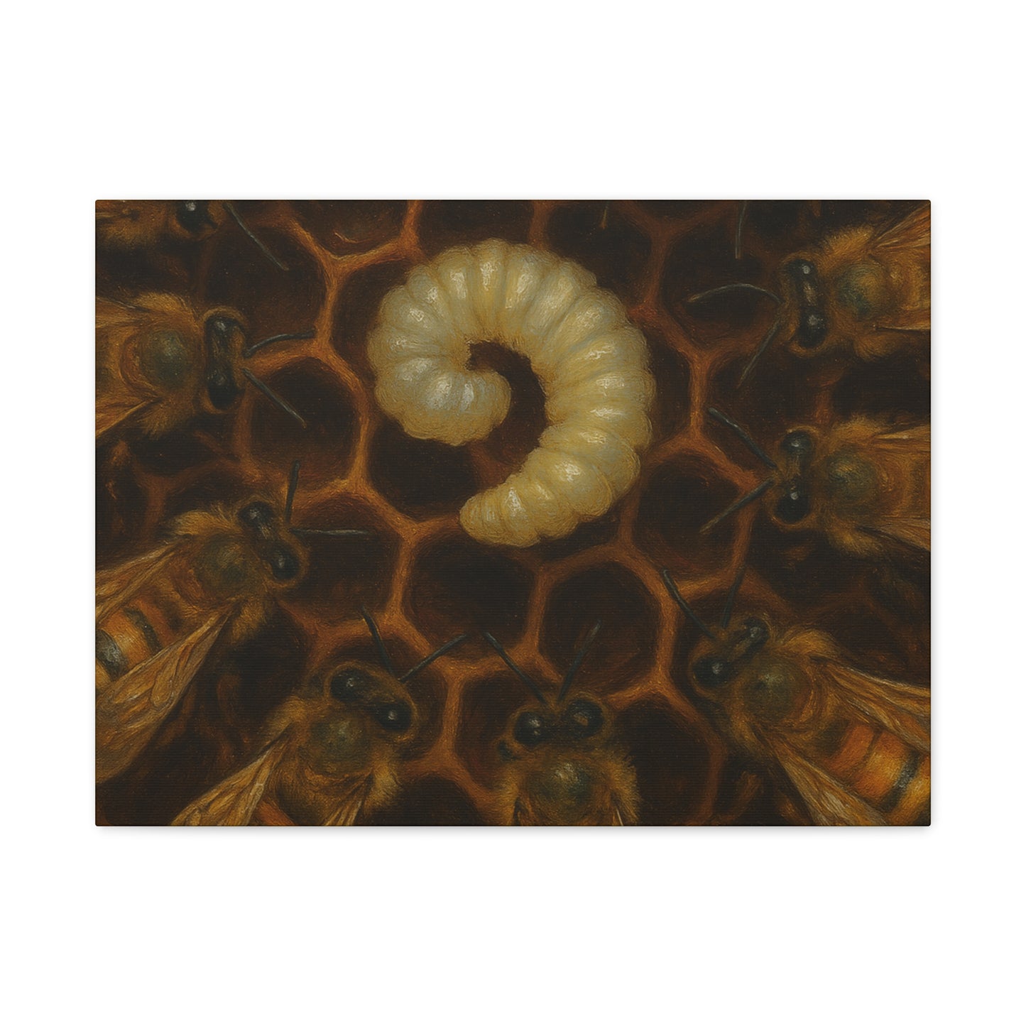 Bee Themed Wall Art Canvas, Honeycomb Decor, Nature Lover Gift, Nursery Decoration, Botanical Wall Art, Insect Art Print