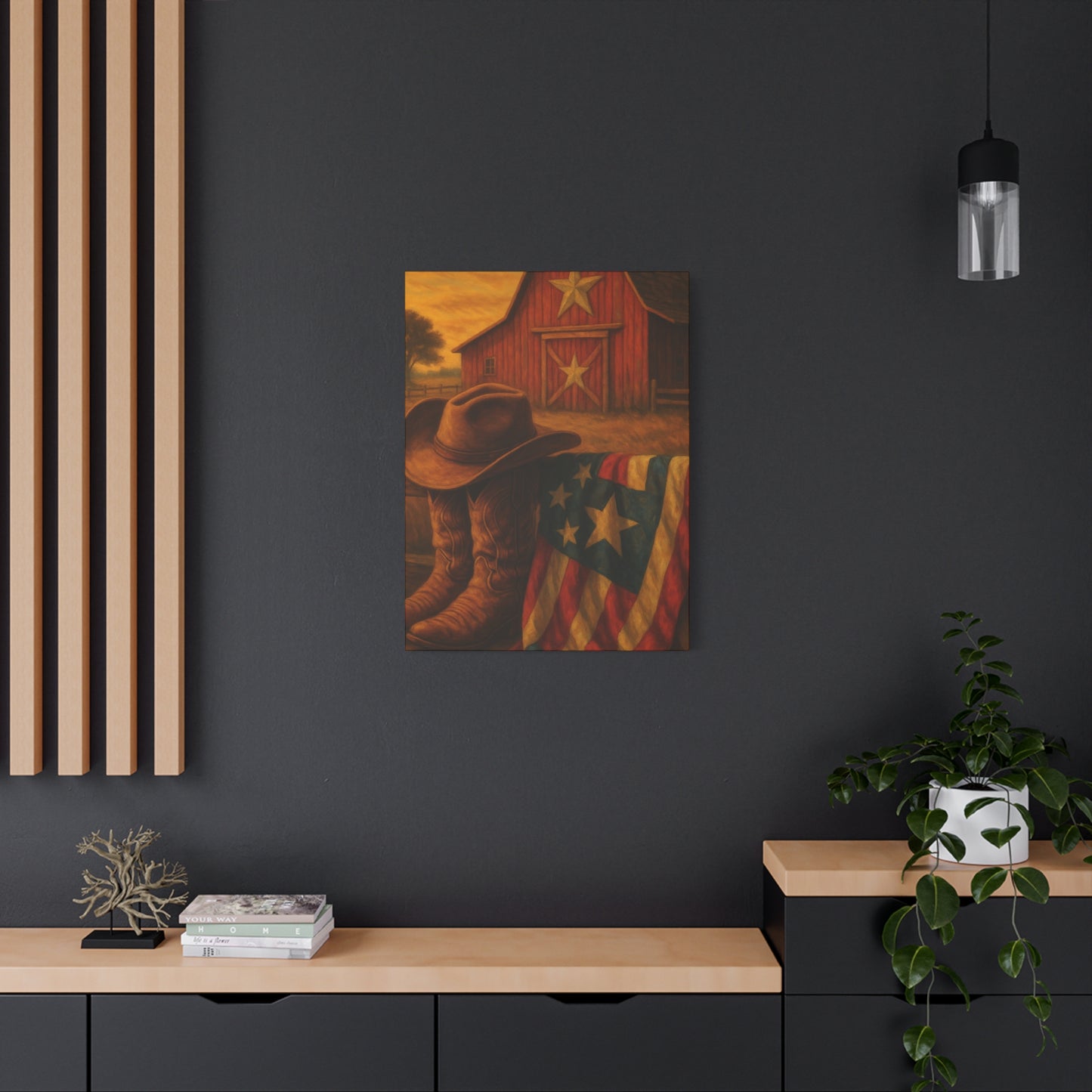 Rustic Canvas Art Print, Western Decor, Cowboy Hat and Boots, Americana Wall Art, Perfect Gift for Country Lovers