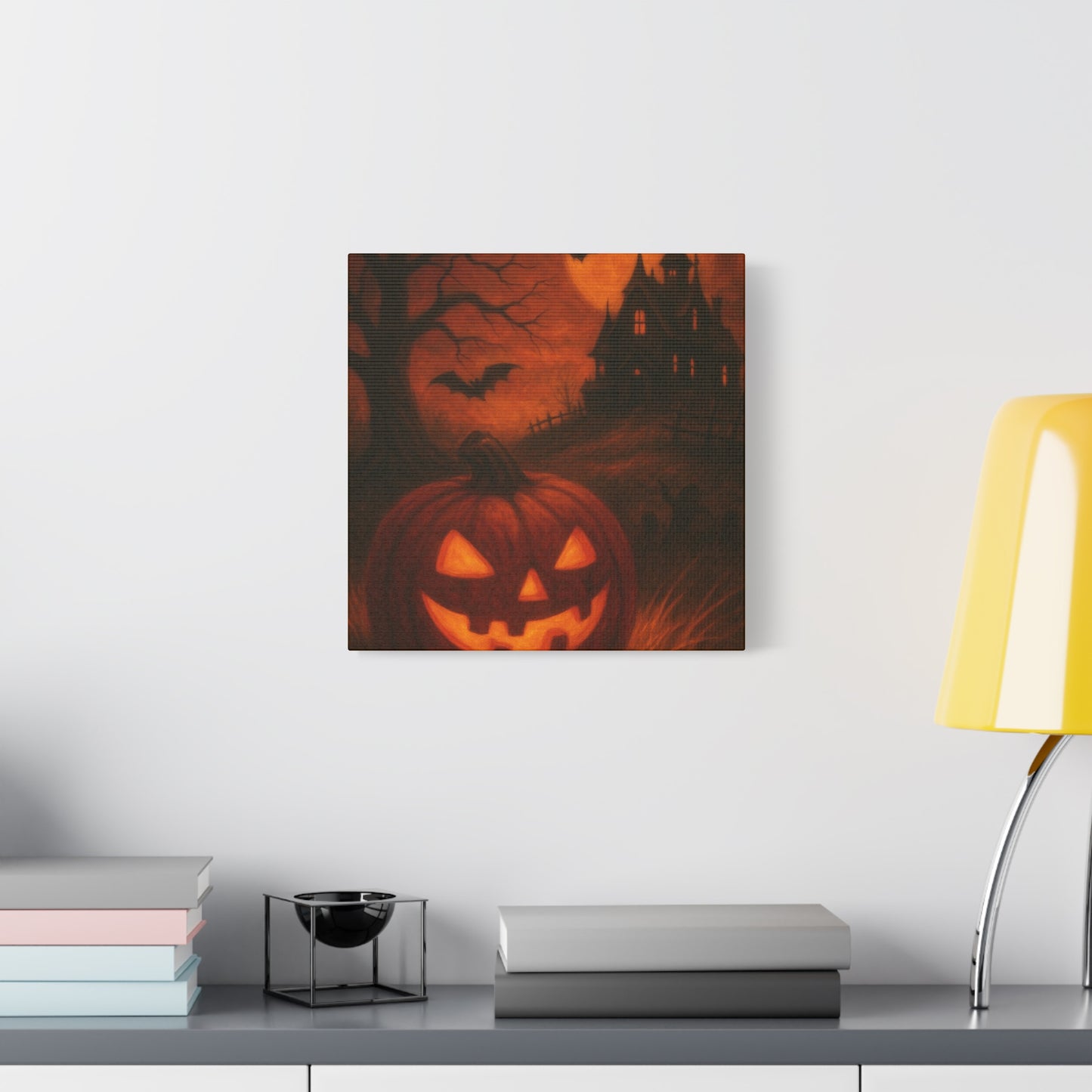 Halloween Themed Canvas Art, Spooky Wall Decor, Pumpkin Artwork, Haunted House Print, Fall Home Decoration