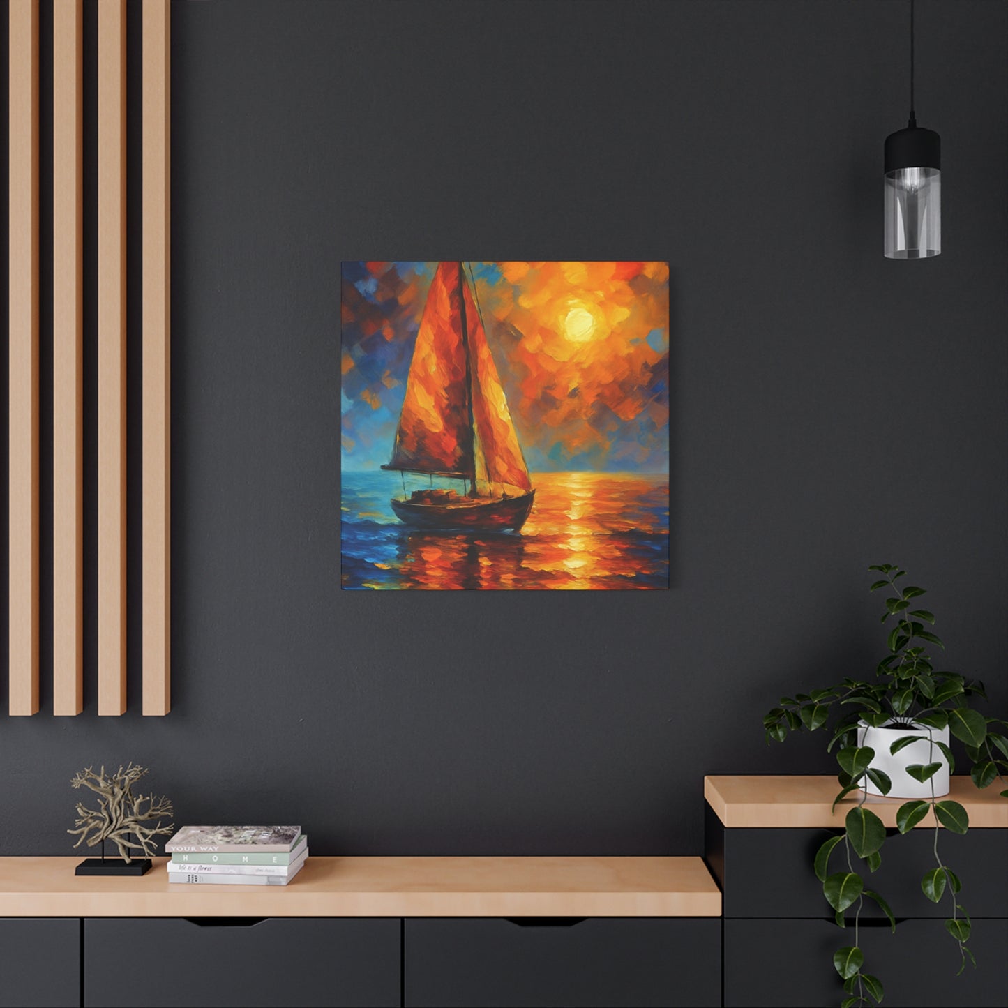 Canvas Art Print, Nautical Wall Decor, Sailboat Painting, Ocean Sunset, Home Decoration, Coastal Art
