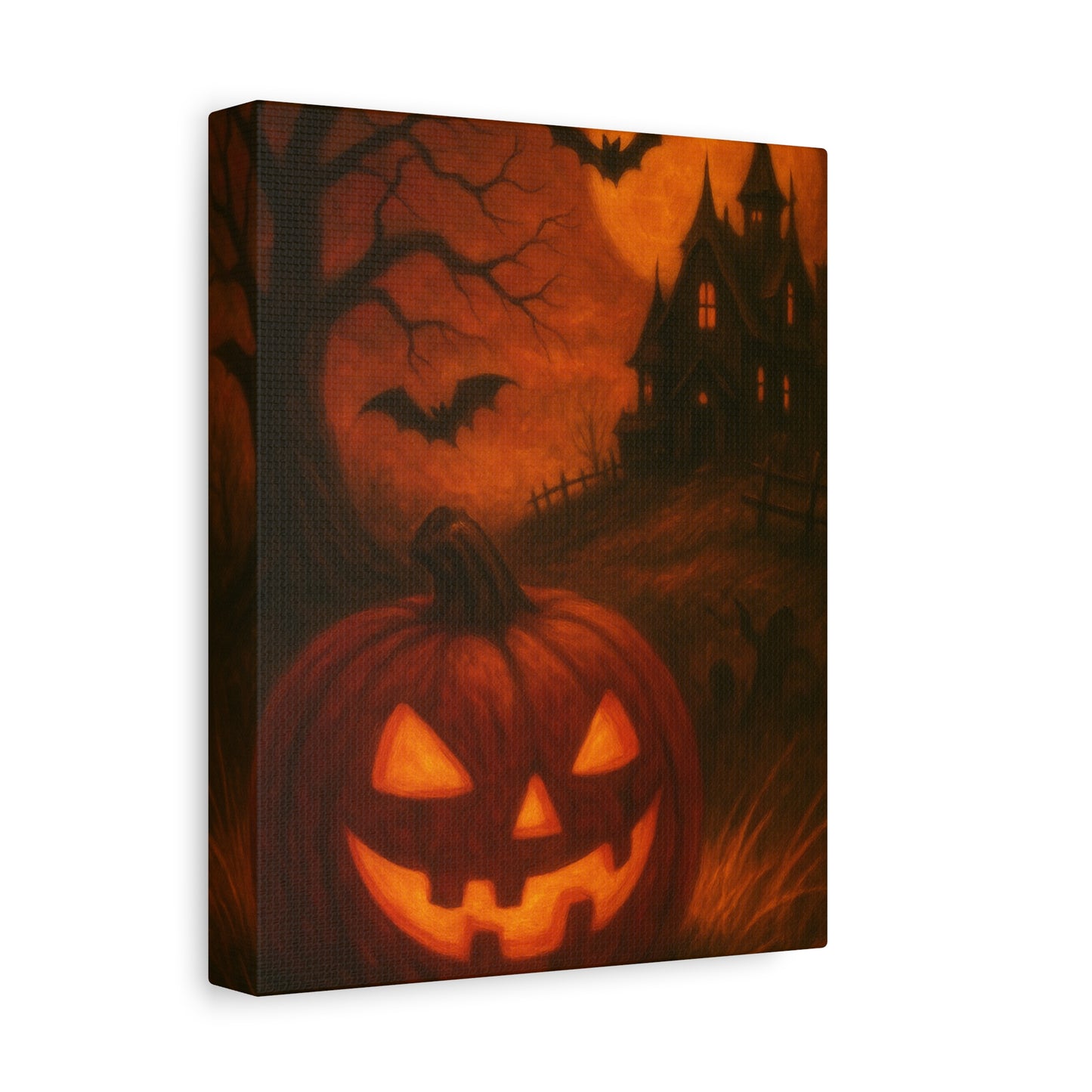 Halloween Themed Canvas Art, Spooky Wall Decor, Pumpkin Artwork, Haunted House Print, Fall Home Decoration