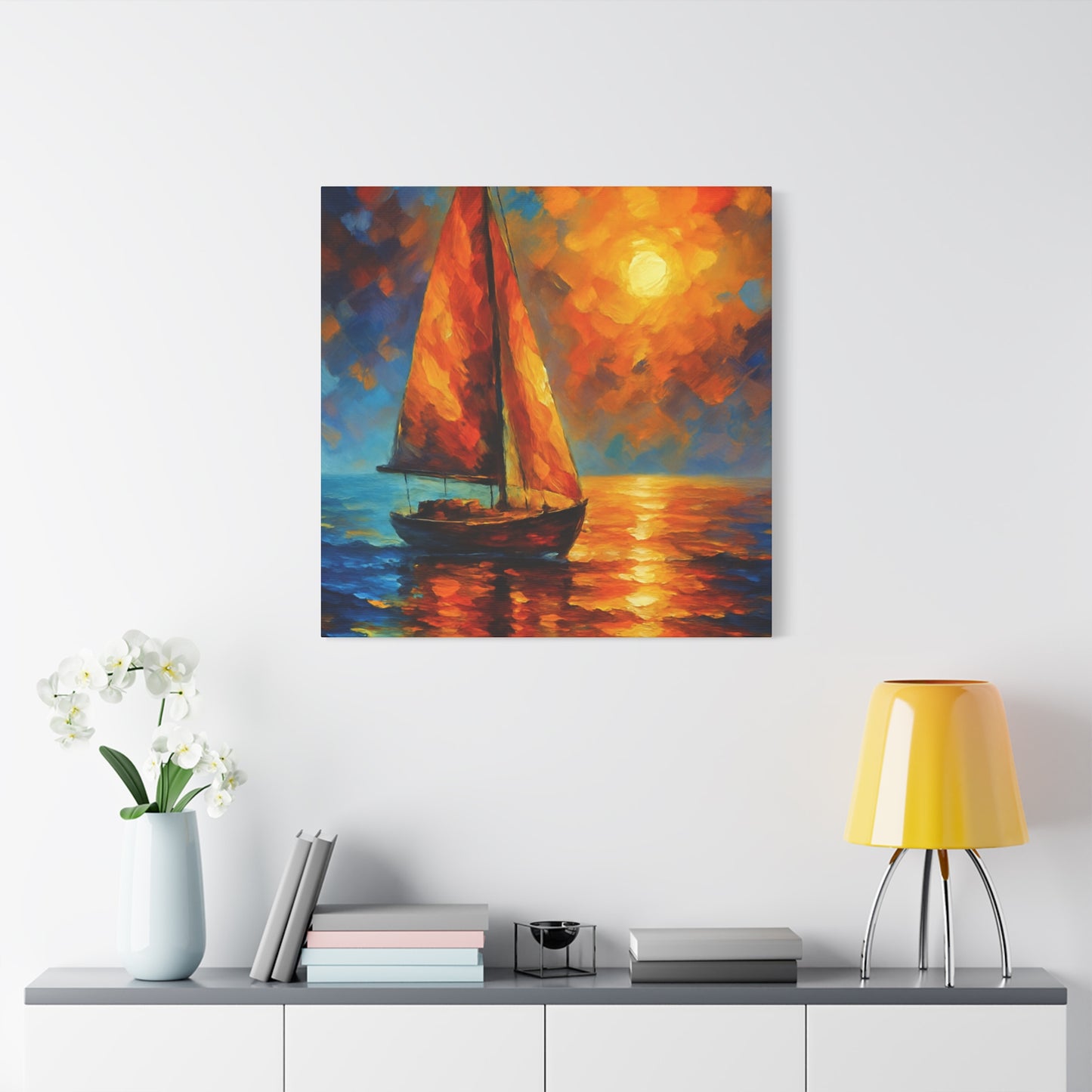 Canvas Art Print, Nautical Wall Decor, Sailboat Painting, Ocean Sunset, Home Decoration, Coastal Art
