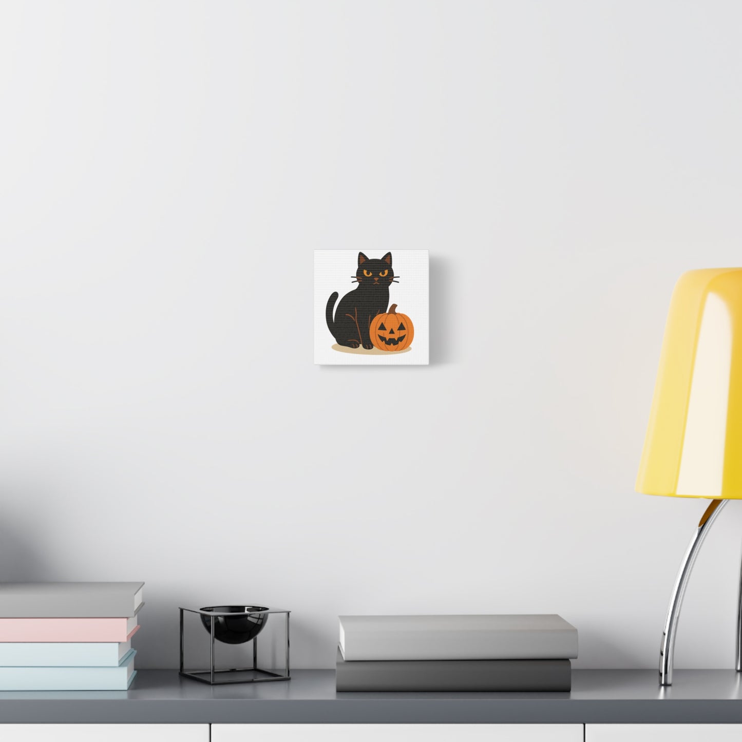 Black Cat Halloween Canvas Art, Cute Cat Wall Decor, Autumn Decor, Spooky Home Decor, Cat Lover Gift, Pumpkin Wall Art