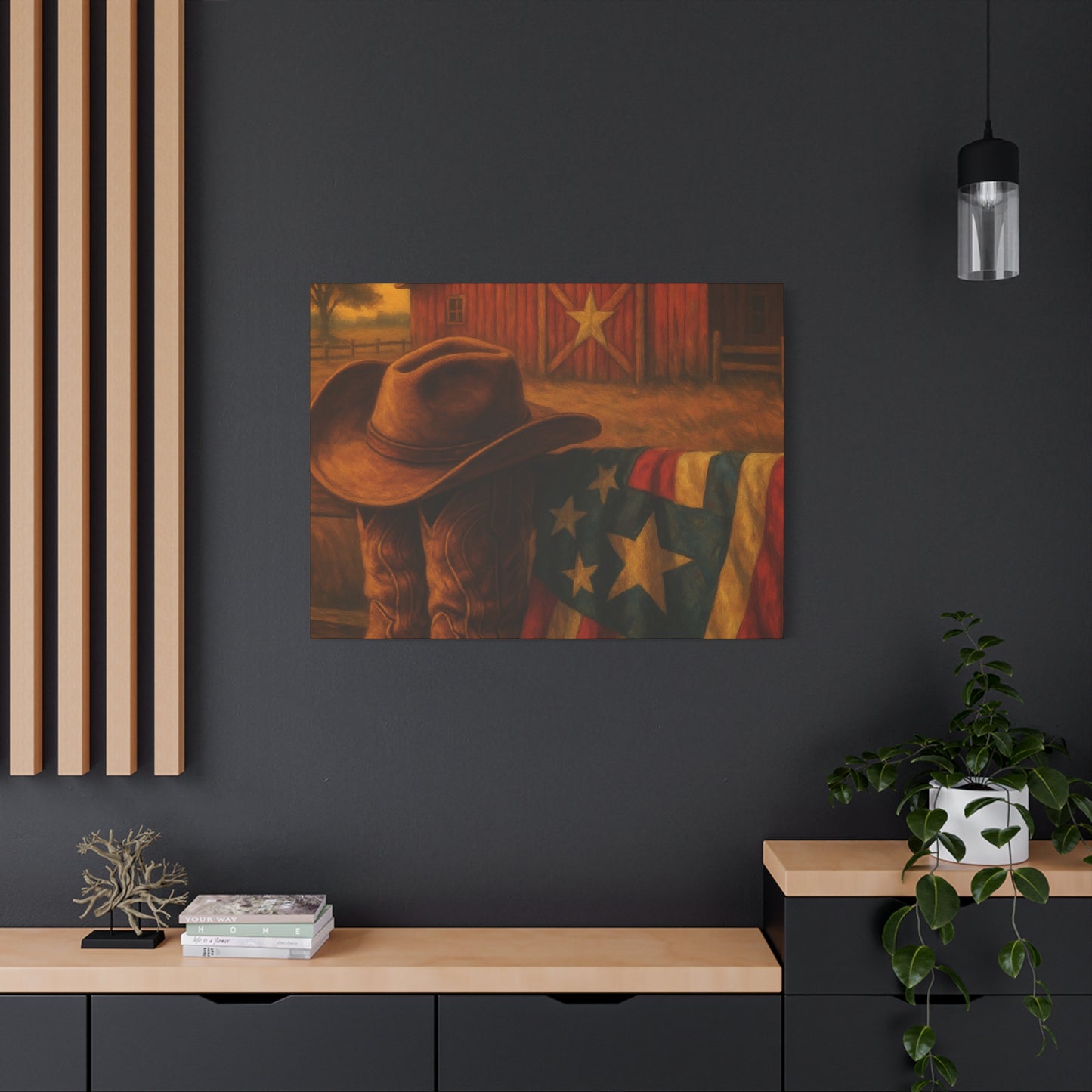Rustic Canvas Art Print, Western Decor, Cowboy Hat and Boots, Americana Wall Art, Perfect Gift for Country Lovers