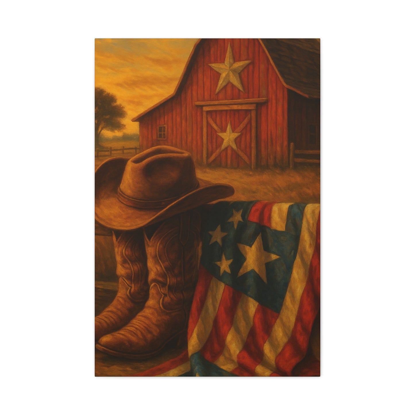 Rustic Canvas Art Print, Western Decor, Cowboy Hat and Boots, Americana Wall Art, Perfect Gift for Country Lovers