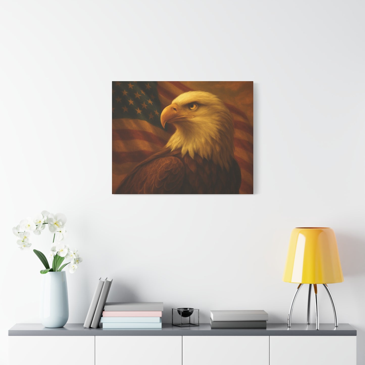 Patriotic Eagle Canvas Wall Art - American Flag Decor, Home Office, Gift for Veterans, National Holidays, Wall Decor