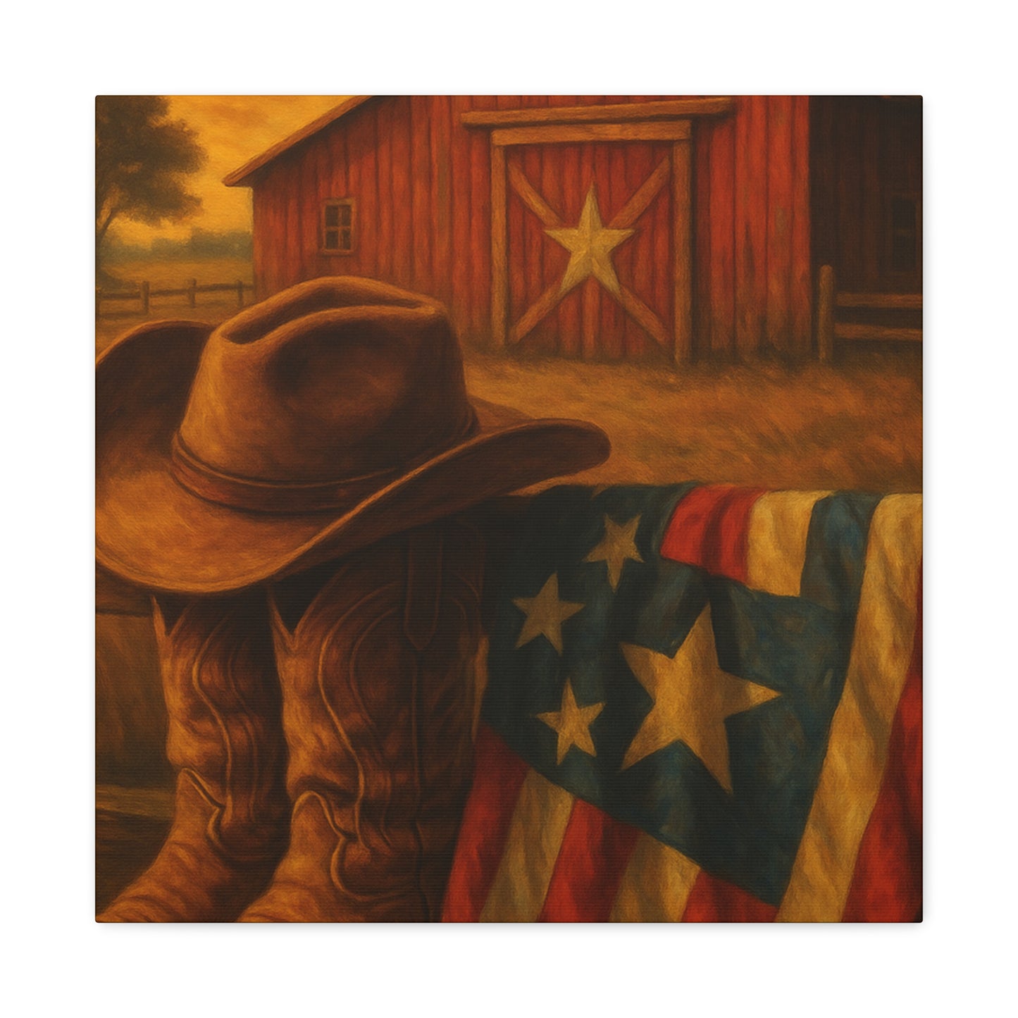 Rustic Canvas Art Print, Western Decor, Cowboy Hat and Boots, Americana Wall Art, Perfect Gift for Country Lovers