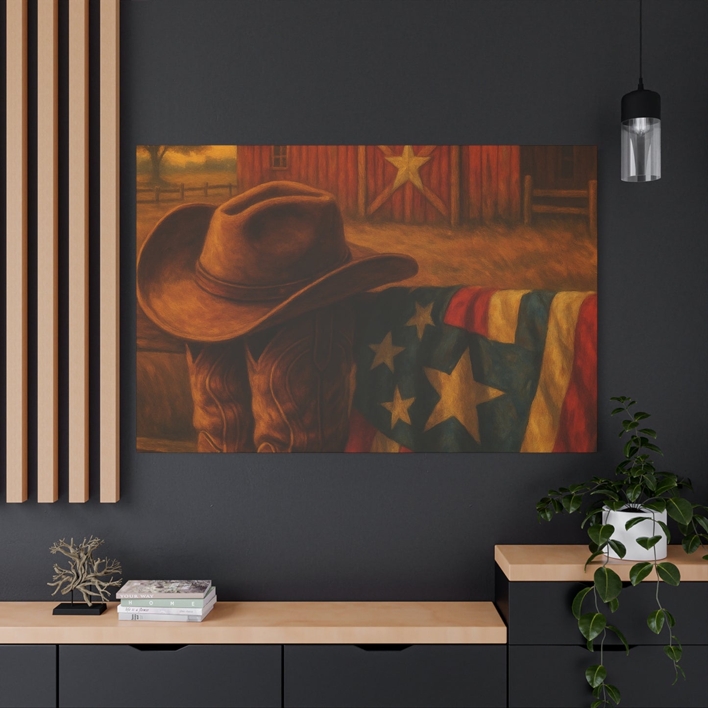 Rustic Canvas Art Print, Western Decor, Cowboy Hat and Boots, Americana Wall Art, Perfect Gift for Country Lovers