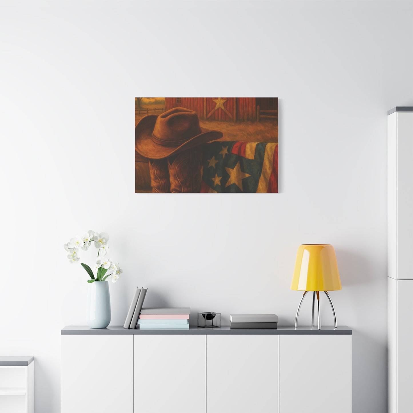 Rustic Canvas Art Print, Western Decor, Cowboy Hat and Boots, Americana Wall Art, Perfect Gift for Country Lovers