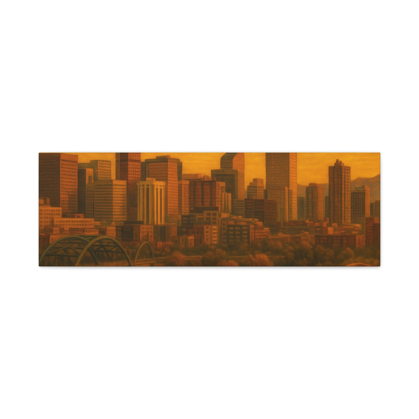 Stretched Canvas Wall Art, Urban Sunset Landscape Print, Horse and City Scene, Home Décor, Gift Idea for Art Lovers