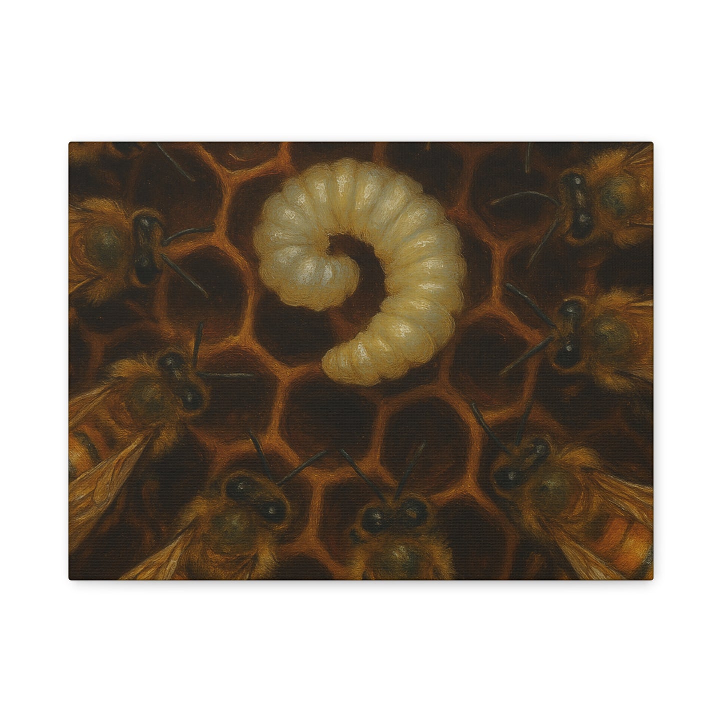 Bee Themed Wall Art Canvas, Honeycomb Decor, Nature Lover Gift, Nursery Decoration, Botanical Wall Art, Insect Art Print