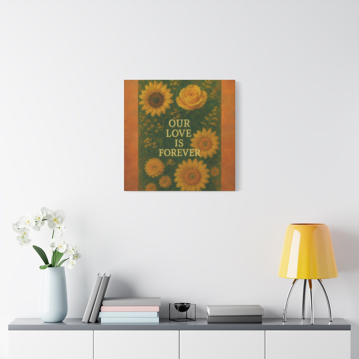 Floral Wall Art Canvas - "Our Love is Forever" Inspirational Home Decor, Gift for Anniversary, Wedding, Mother's Day, Love Room Decor