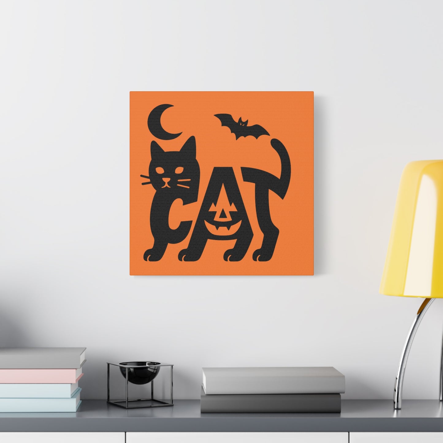 Halloween Cat Canvas Wall Art, Spooky Home Decor, Autumn Accent, Cat Lover Gift, Seasonal Wall Decor, Pumpkin Design