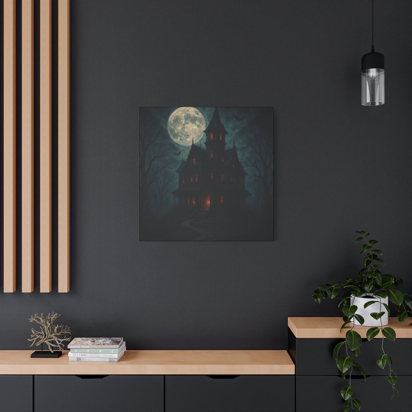 Haunted House Canvas Art Print, Gothic Wall Decor, Spooky Home Decor, Halloween Artwork, Horror Theme Decoration
