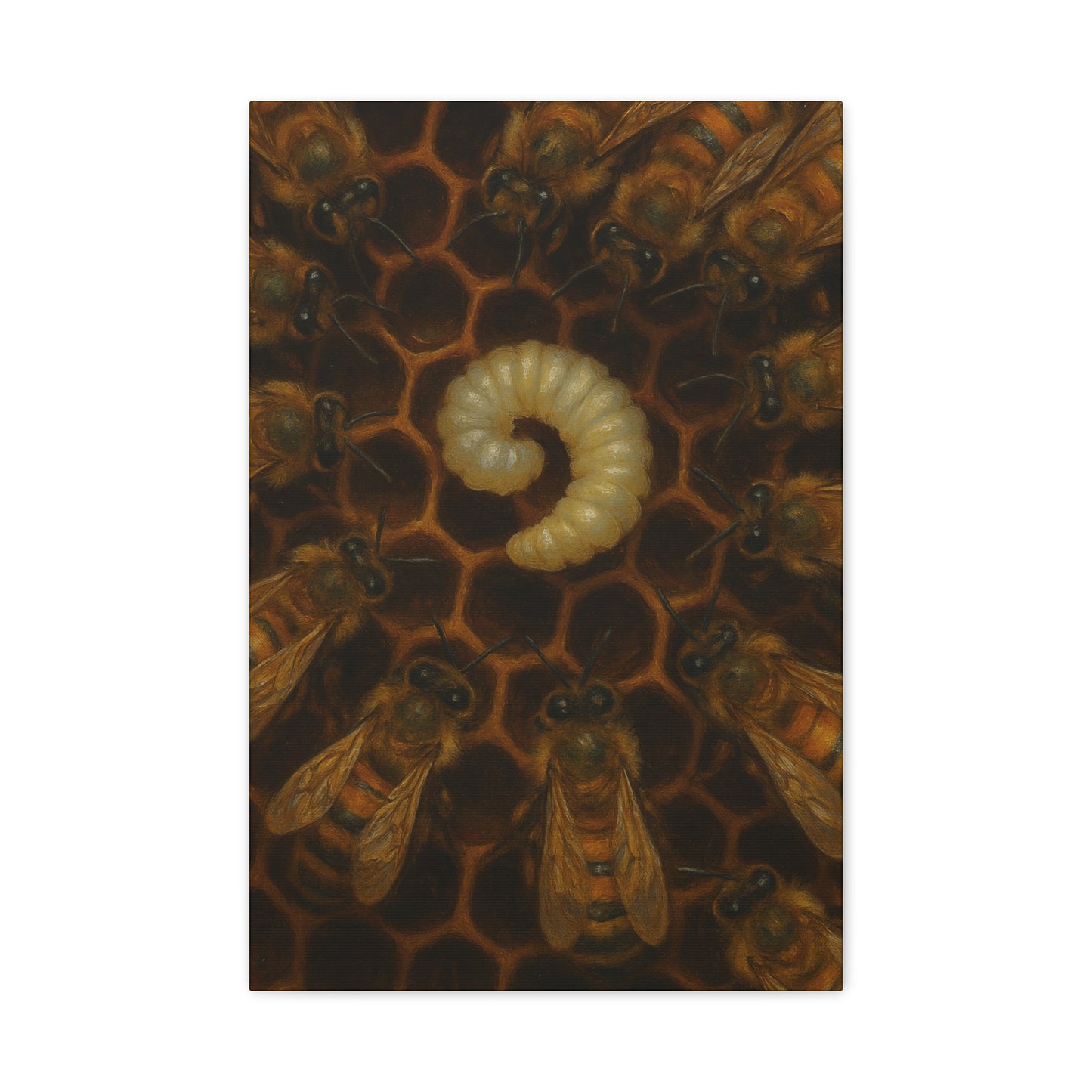 Bee Themed Wall Art Canvas, Honeycomb Decor, Nature Lover Gift, Nursery Decoration, Botanical Wall Art, Insect Art Print