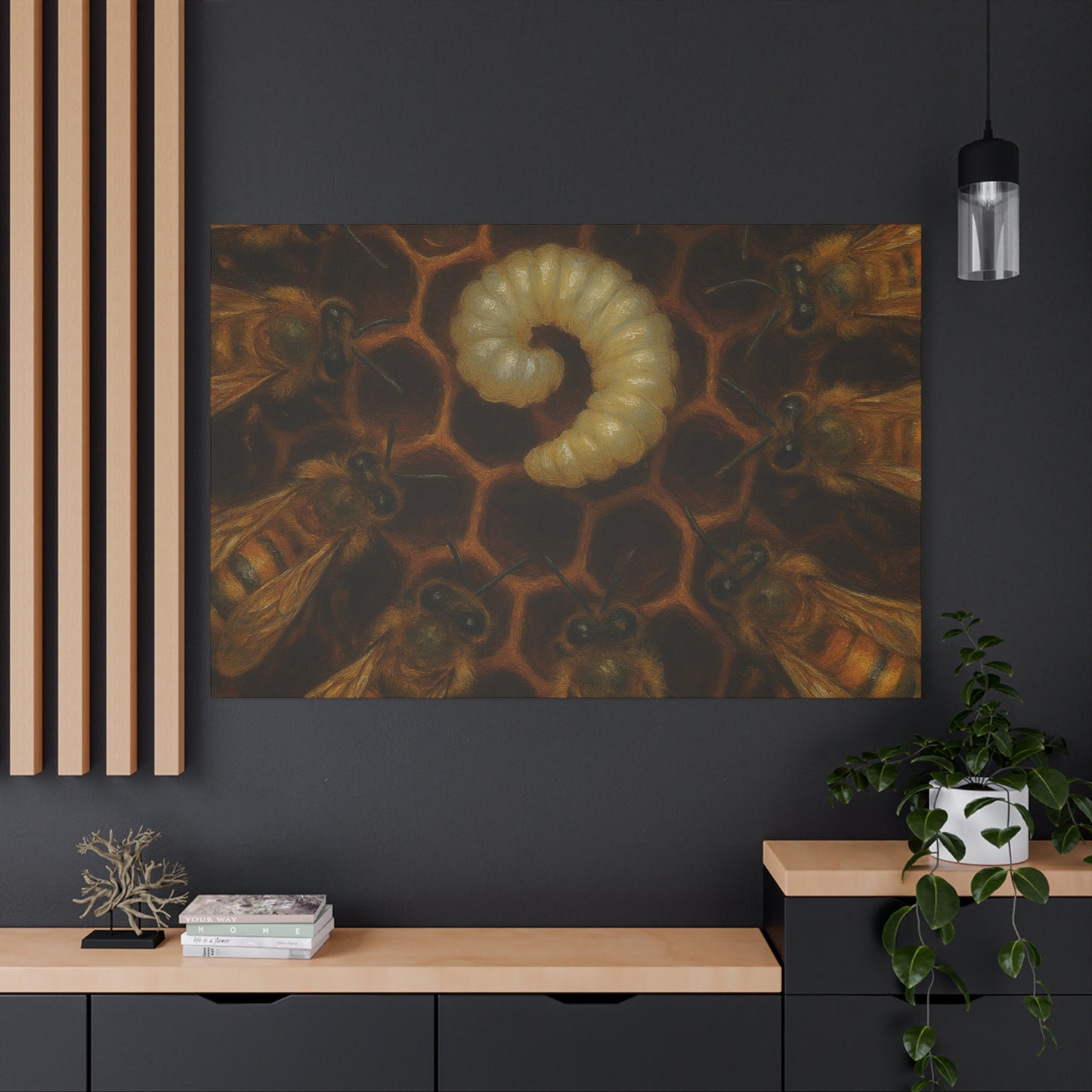 Bee Themed Wall Art Canvas, Honeycomb Decor, Nature Lover Gift, Nursery Decoration, Botanical Wall Art, Insect Art Print