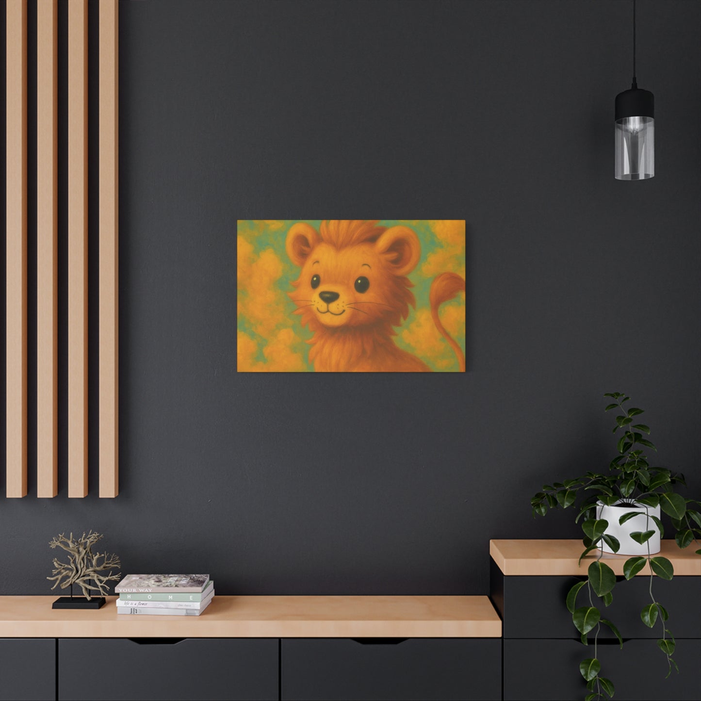 Whimsical Lion Canvas Wall Art, Nursery Decor, Kids Room Decoration, Cute Animal Print, Baby Shower Gift, Playroom Art