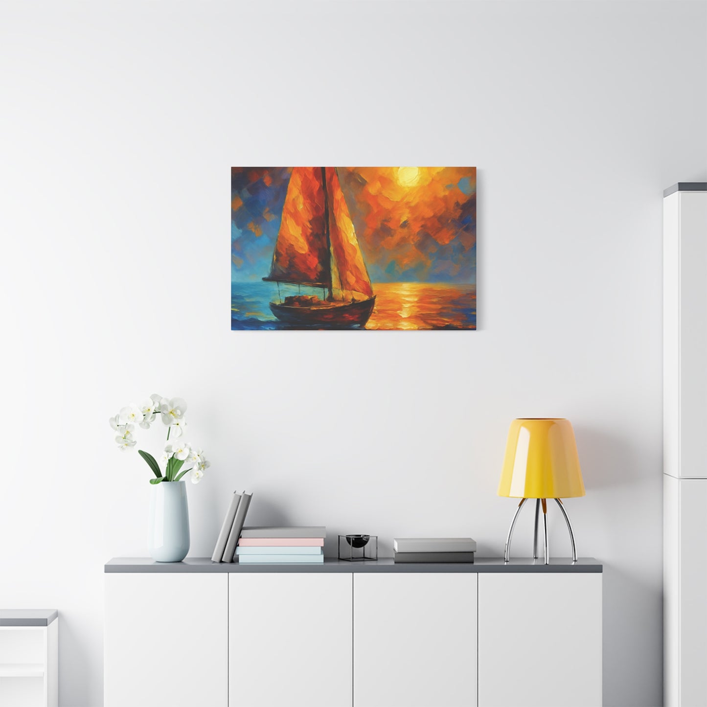 Canvas Art Print, Nautical Wall Decor, Sailboat Painting, Ocean Sunset, Home Decoration, Coastal Art