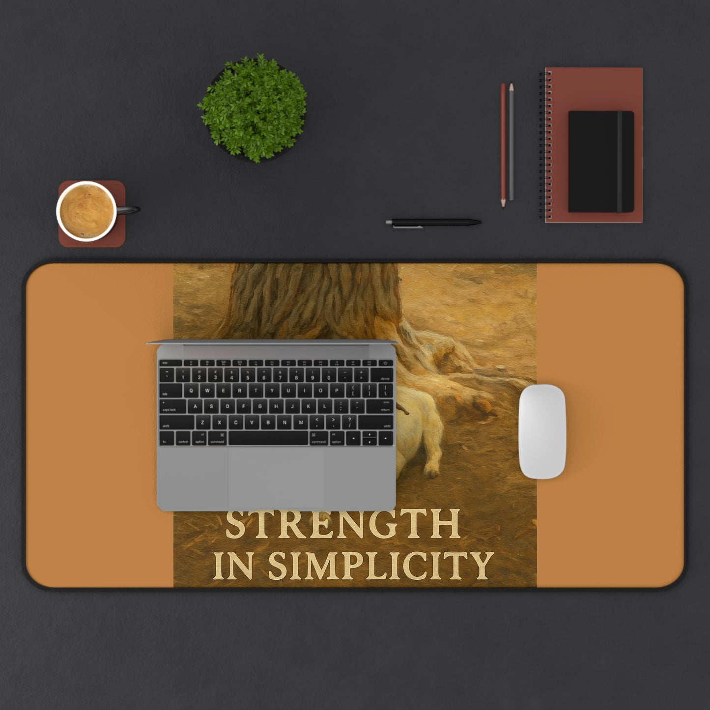 Artistic Desk Mat - Strength in Simplicity, Home Office Decor, Animal Lover Gift, Workspace Accessories, Motivational Desk Decor
