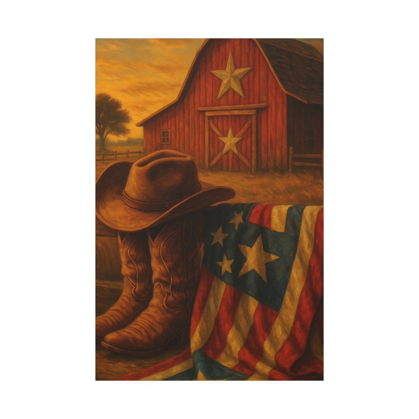 Rustic Canvas Art Print, Western Decor, Cowboy Hat and Boots, Americana Wall Art, Perfect Gift for Country Lovers