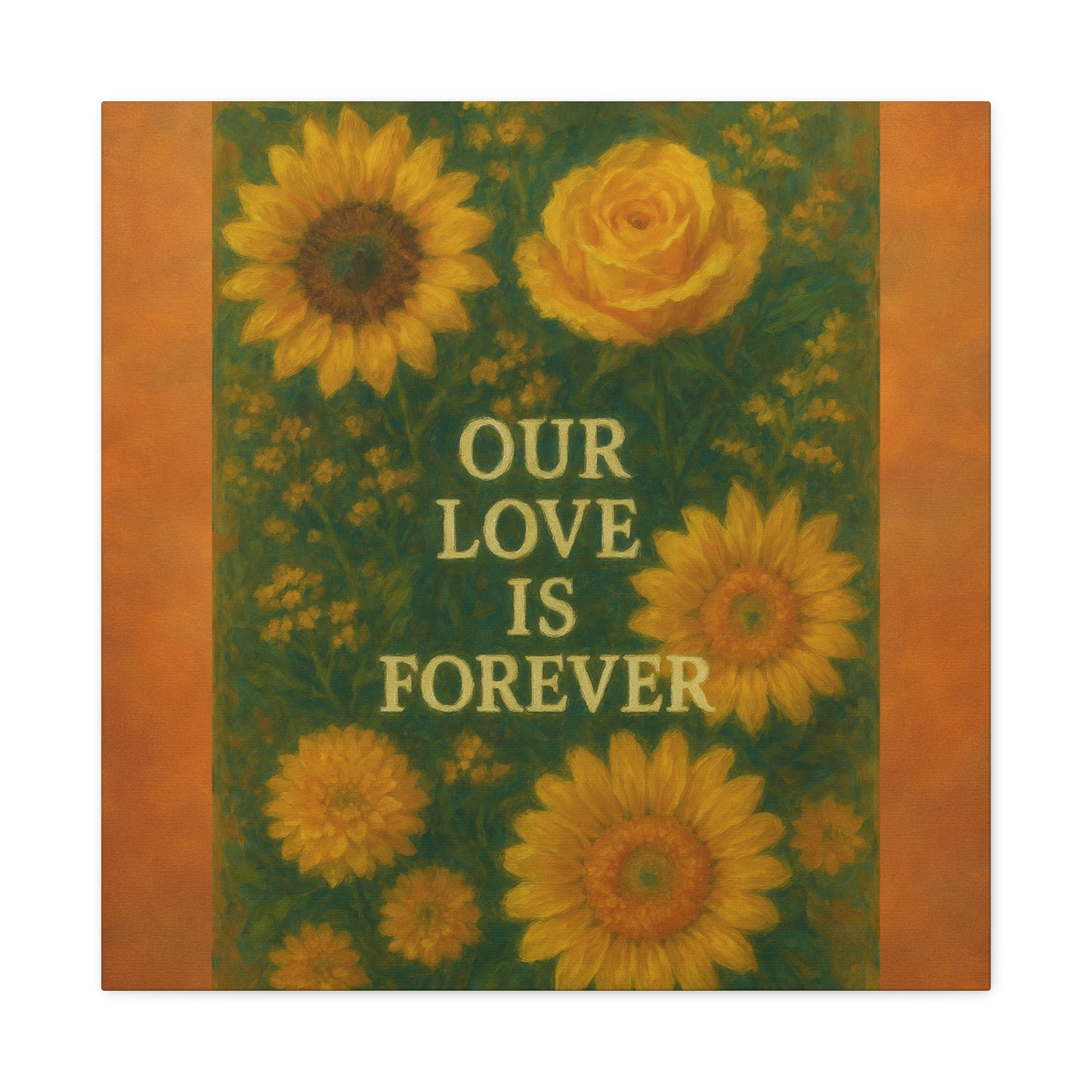 Floral Wall Art Canvas - "Our Love is Forever" Inspirational Home Decor, Gift for Anniversary, Wedding, Mother's Day, Love Room Decor