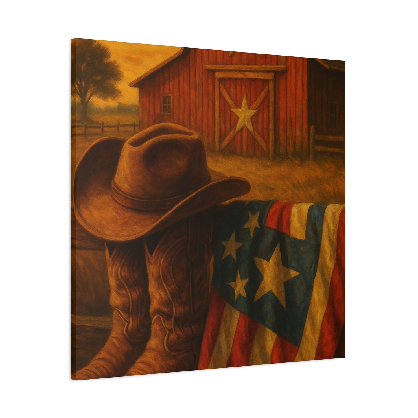 Rustic Canvas Art Print, Western Decor, Cowboy Hat and Boots, Americana Wall Art, Perfect Gift for Country Lovers