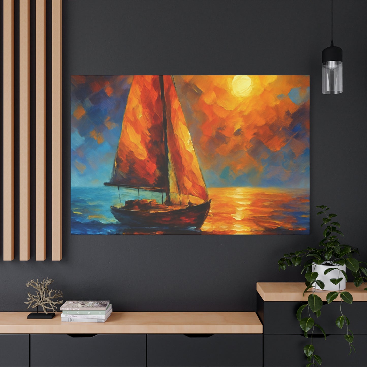 Canvas Art Print, Nautical Wall Decor, Sailboat Painting, Ocean Sunset, Home Decoration, Coastal Art