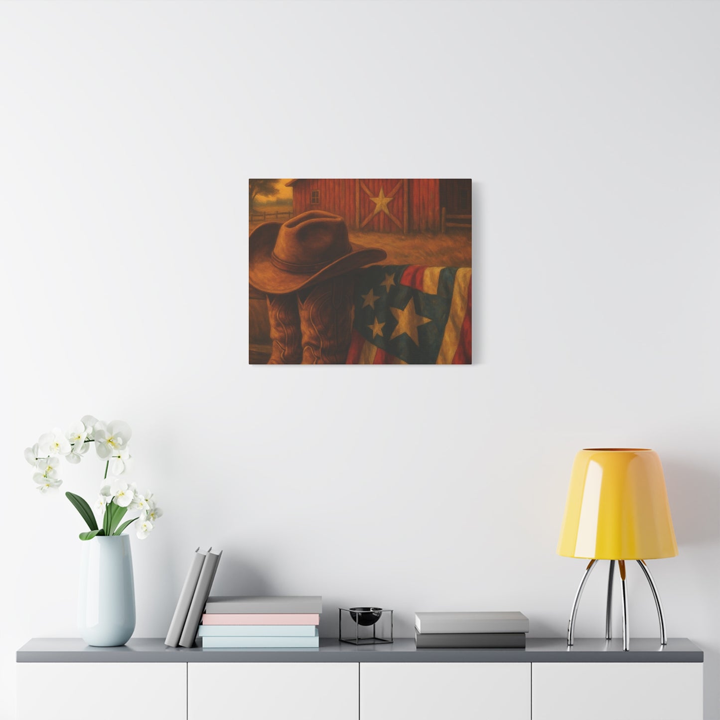 Rustic Canvas Art Print, Western Decor, Cowboy Hat and Boots, Americana Wall Art, Perfect Gift for Country Lovers