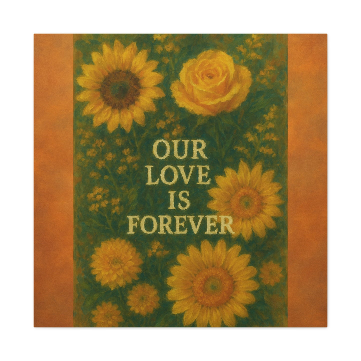 Floral Wall Art Canvas - "Our Love is Forever" Inspirational Home Decor, Gift for Anniversary, Wedding, Mother's Day, Love Room Decor
