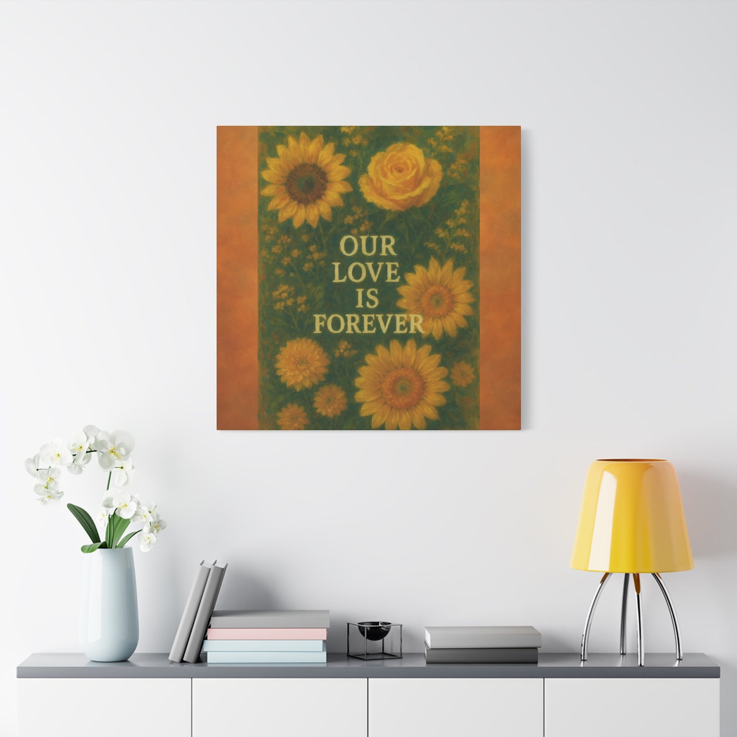 Floral Wall Art Canvas - "Our Love is Forever" Inspirational Home Decor, Gift for Anniversary, Wedding, Mother's Day, Love Room Decor
