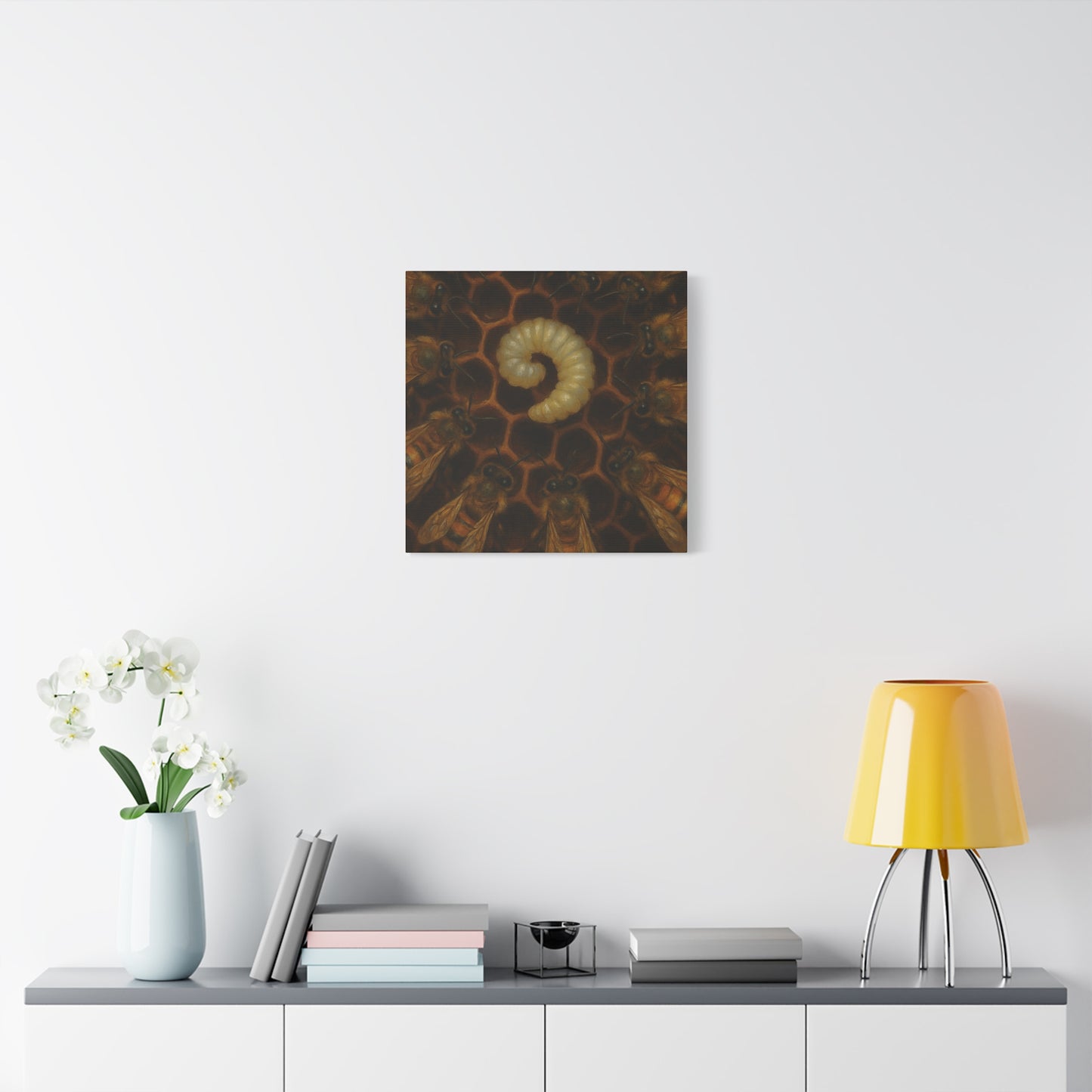 Bee Themed Wall Art Canvas, Honeycomb Decor, Nature Lover Gift, Nursery Decoration, Botanical Wall Art, Insect Art Print