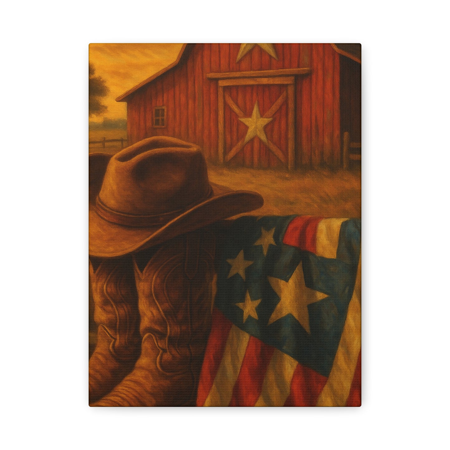 Rustic Canvas Art Print, Western Decor, Cowboy Hat and Boots, Americana Wall Art, Perfect Gift for Country Lovers