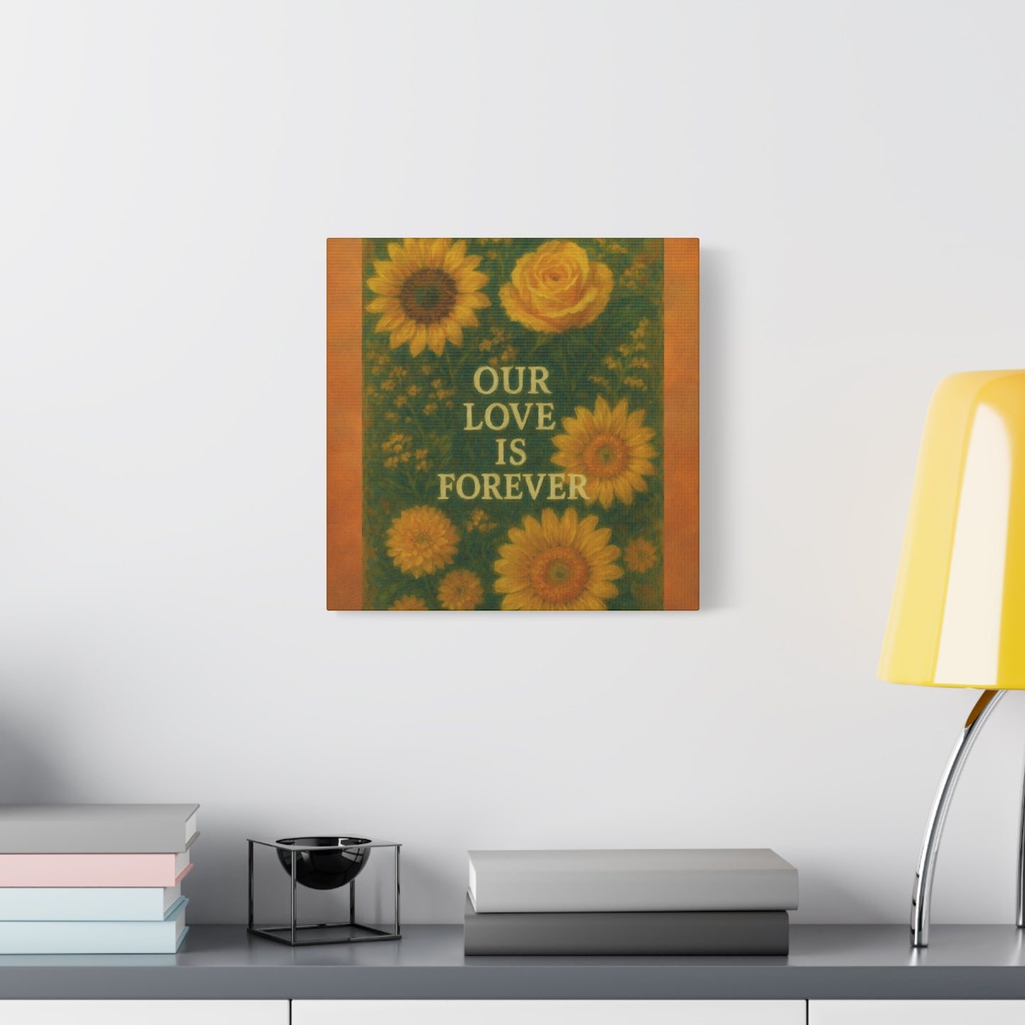 Floral Wall Art Canvas - "Our Love is Forever" Inspirational Home Decor, Gift for Anniversary, Wedding, Mother's Day, Love Room Decor