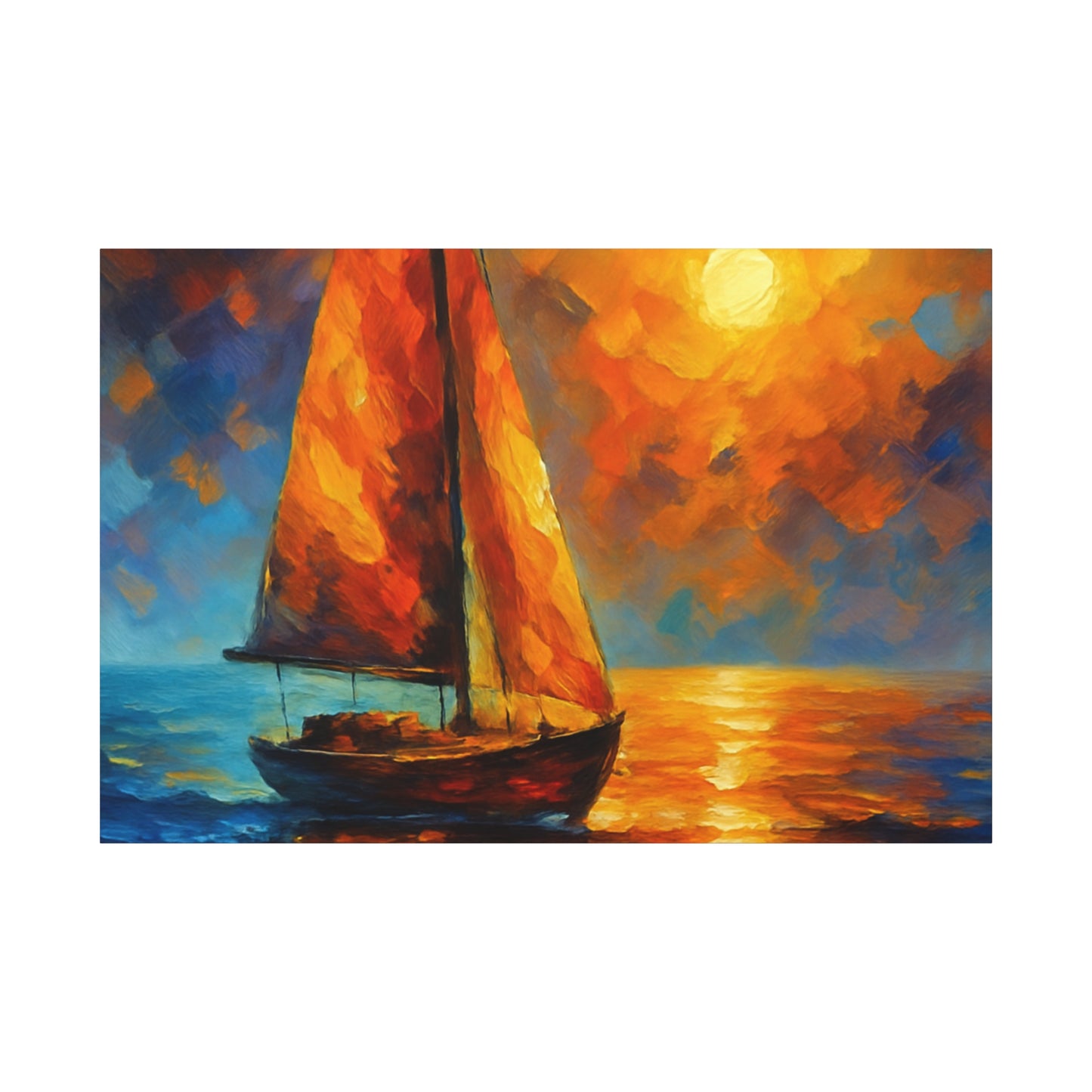 Canvas Art Print, Nautical Wall Decor, Sailboat Painting, Ocean Sunset, Home Decoration, Coastal Art