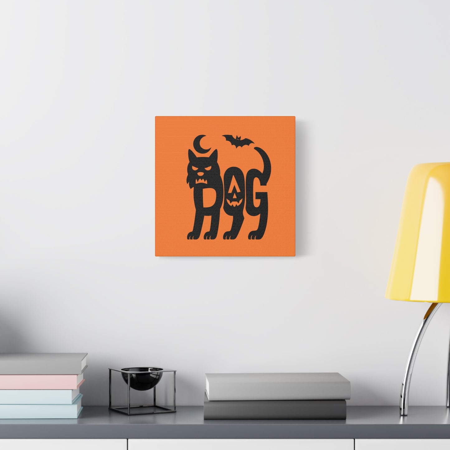 Halloween Black Cat Canvas Art, Fall Home Decor, Spooky Wall Art, Dog Pumpkin Print, Gift for Cat Lovers