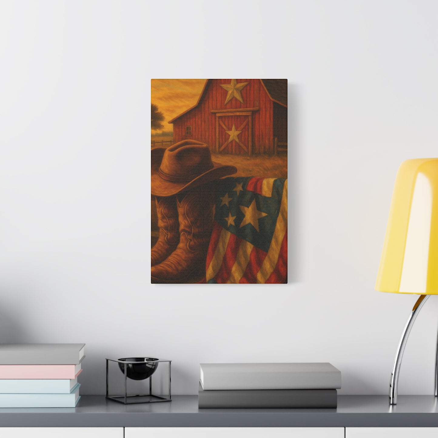 Rustic Canvas Art Print, Western Decor, Cowboy Hat and Boots, Americana Wall Art, Perfect Gift for Country Lovers