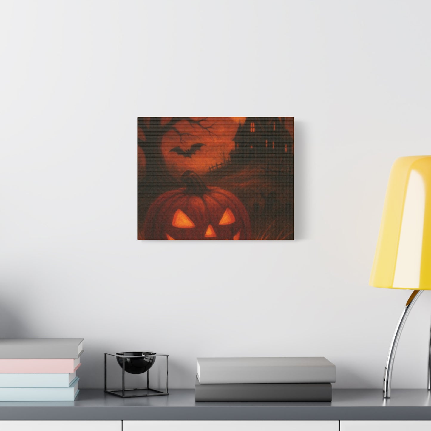 Halloween Themed Canvas Art, Spooky Wall Decor, Pumpkin Artwork, Haunted House Print, Fall Home Decoration