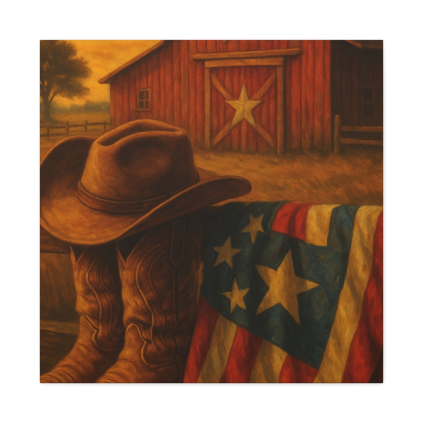 Rustic Canvas Art Print, Western Decor, Cowboy Hat and Boots, Americana Wall Art, Perfect Gift for Country Lovers