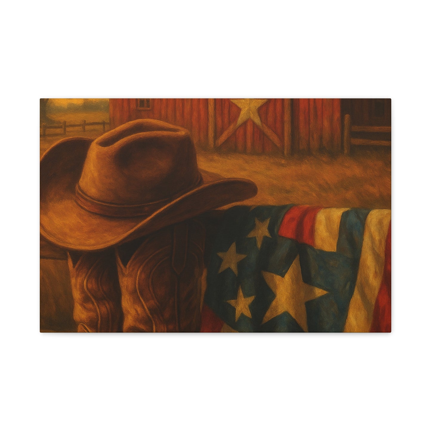 Rustic Canvas Art Print, Western Decor, Cowboy Hat and Boots, Americana Wall Art, Perfect Gift for Country Lovers