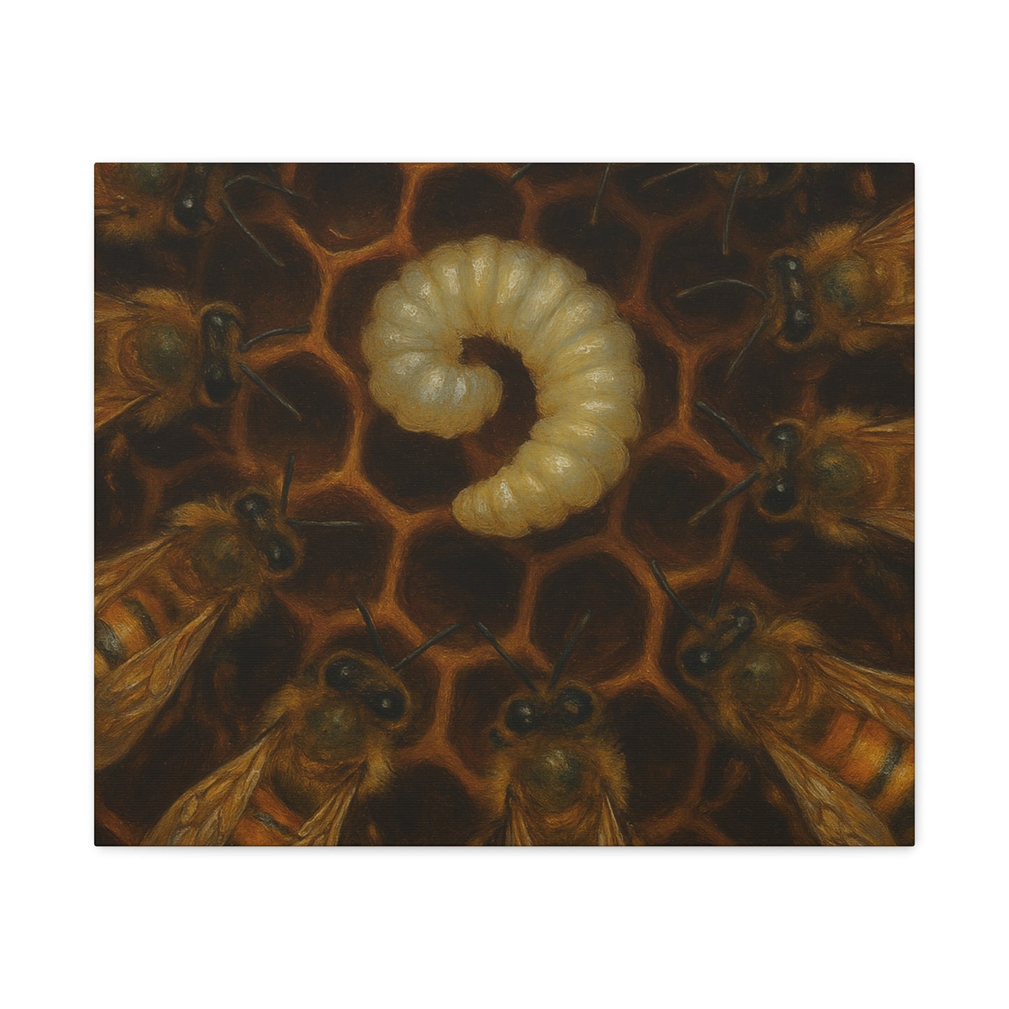 Bee Themed Wall Art Canvas, Honeycomb Decor, Nature Lover Gift, Nursery Decoration, Botanical Wall Art, Insect Art Print