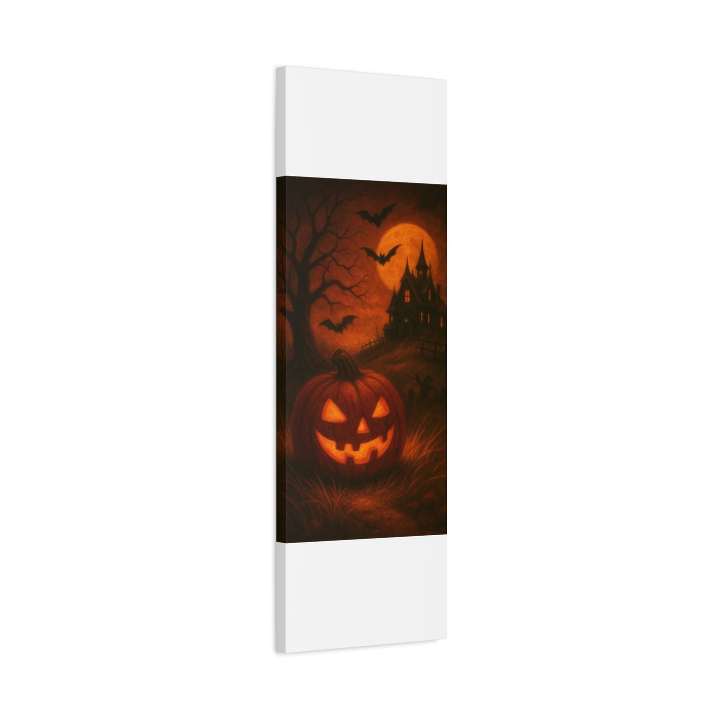 Halloween Themed Canvas Art, Spooky Wall Decor, Pumpkin Artwork, Haunted House Print, Fall Home Decoration