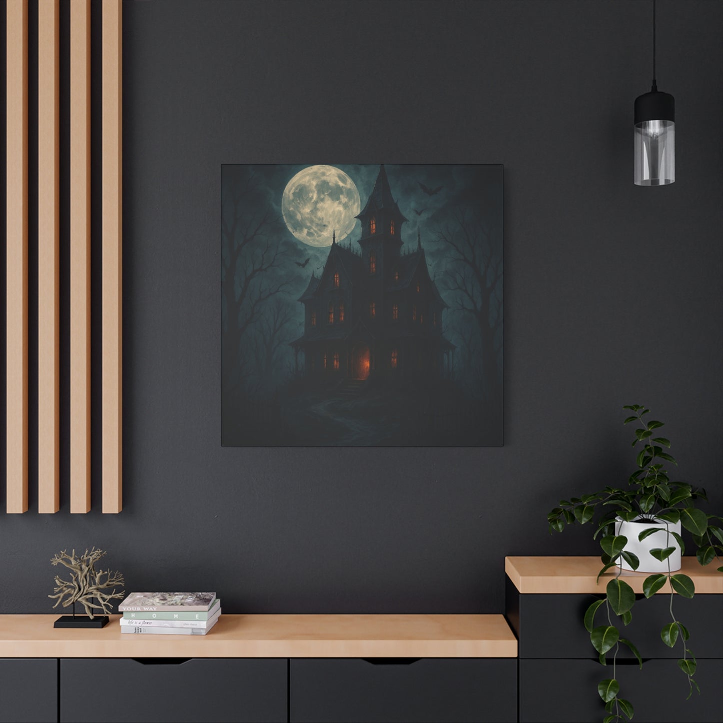 Haunted House Canvas Art Print, Gothic Wall Decor, Spooky Home Decor, Halloween Artwork, Horror Theme Decoration