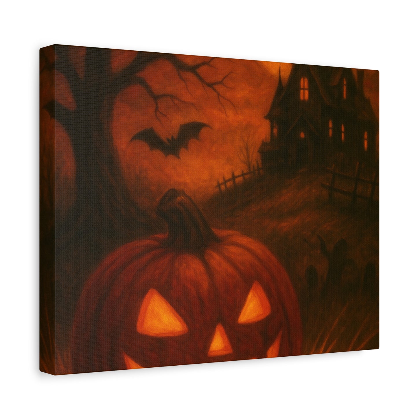 Halloween Themed Canvas Art, Spooky Wall Decor, Pumpkin Artwork, Haunted House Print, Fall Home Decoration