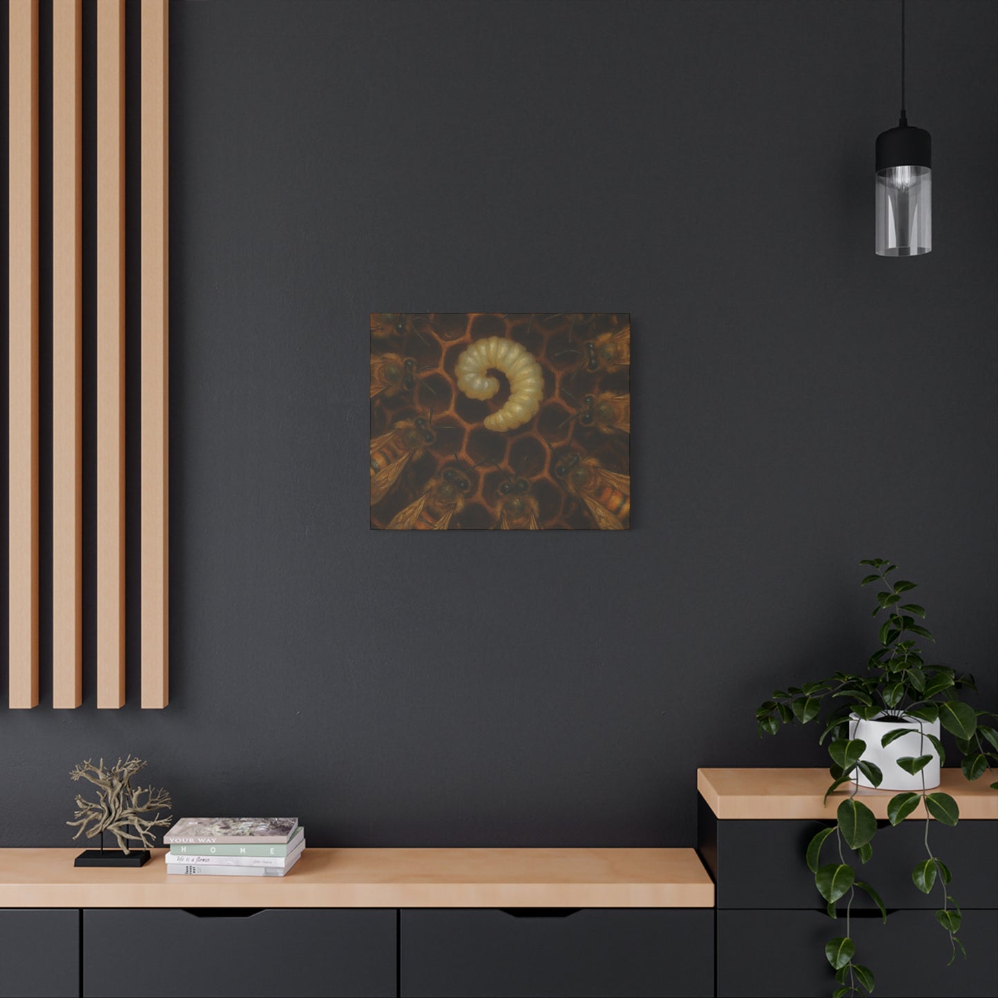 Bee Themed Wall Art Canvas, Honeycomb Decor, Nature Lover Gift, Nursery Decoration, Botanical Wall Art, Insect Art Print