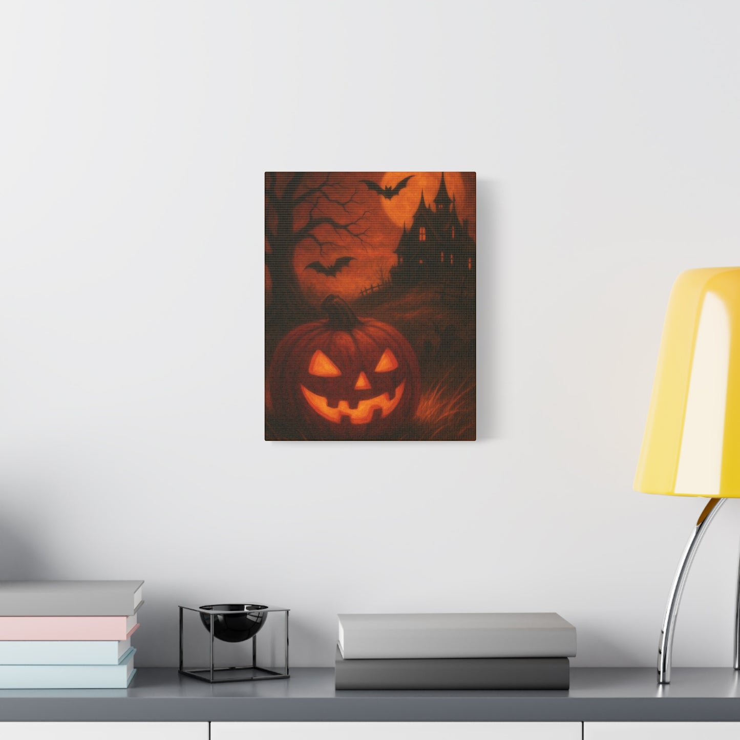 Halloween Themed Canvas Art, Spooky Wall Decor, Pumpkin Artwork, Haunted House Print, Fall Home Decoration