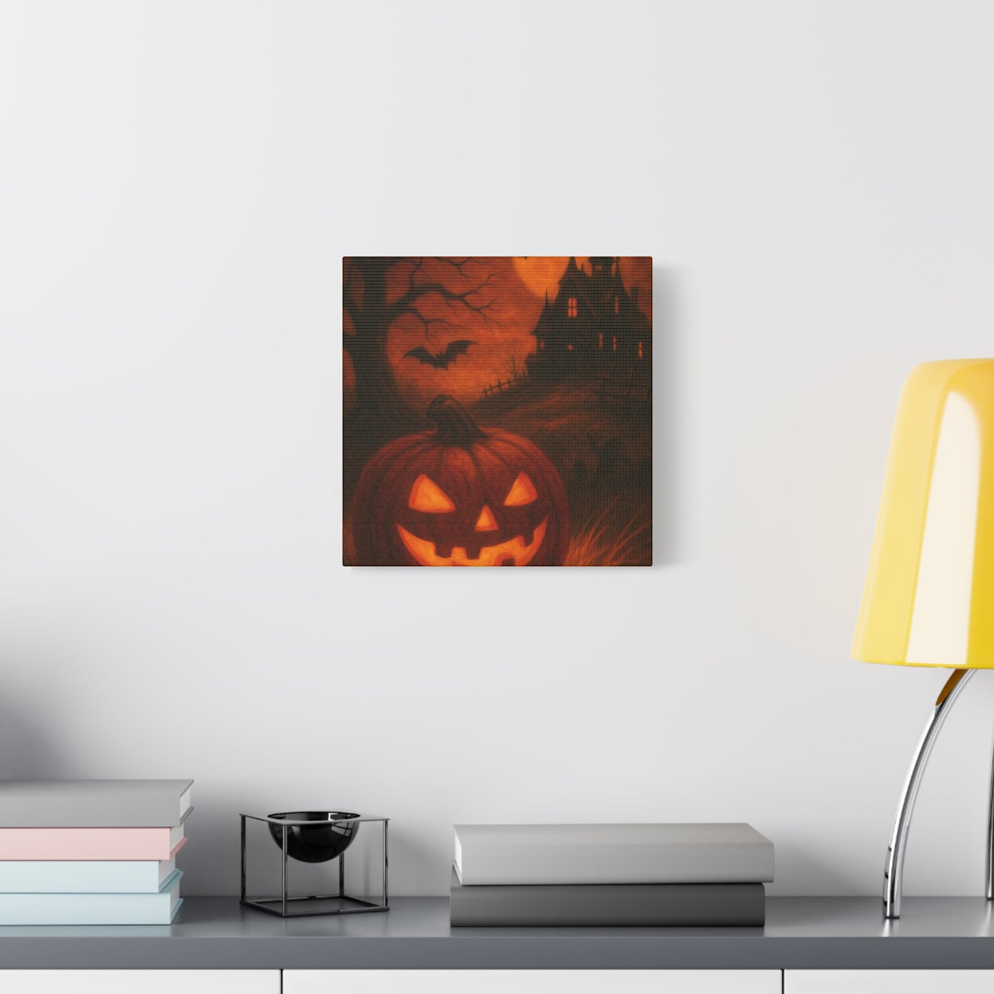 Halloween Themed Canvas Art, Spooky Wall Decor, Pumpkin Artwork, Haunted House Print, Fall Home Decoration