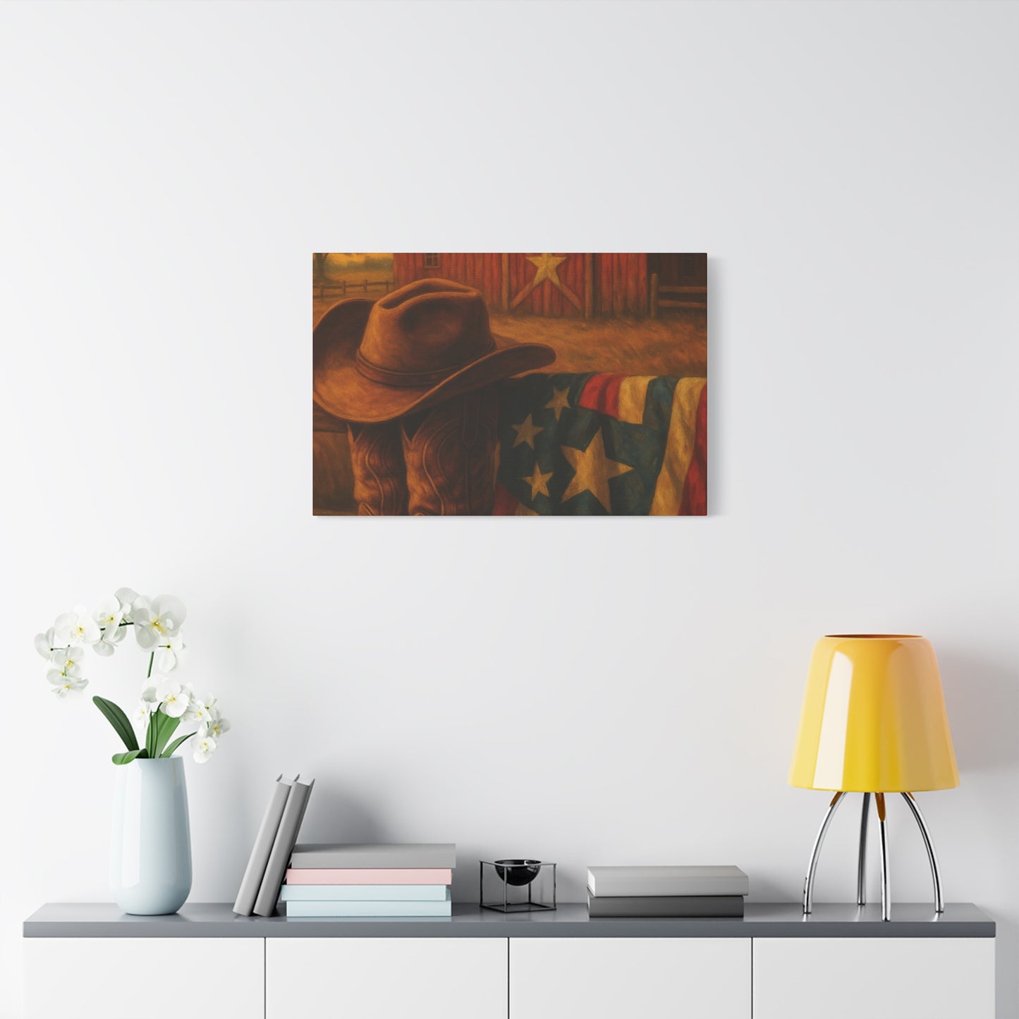 Rustic Canvas Art Print, Western Decor, Cowboy Hat and Boots, Americana Wall Art, Perfect Gift for Country Lovers