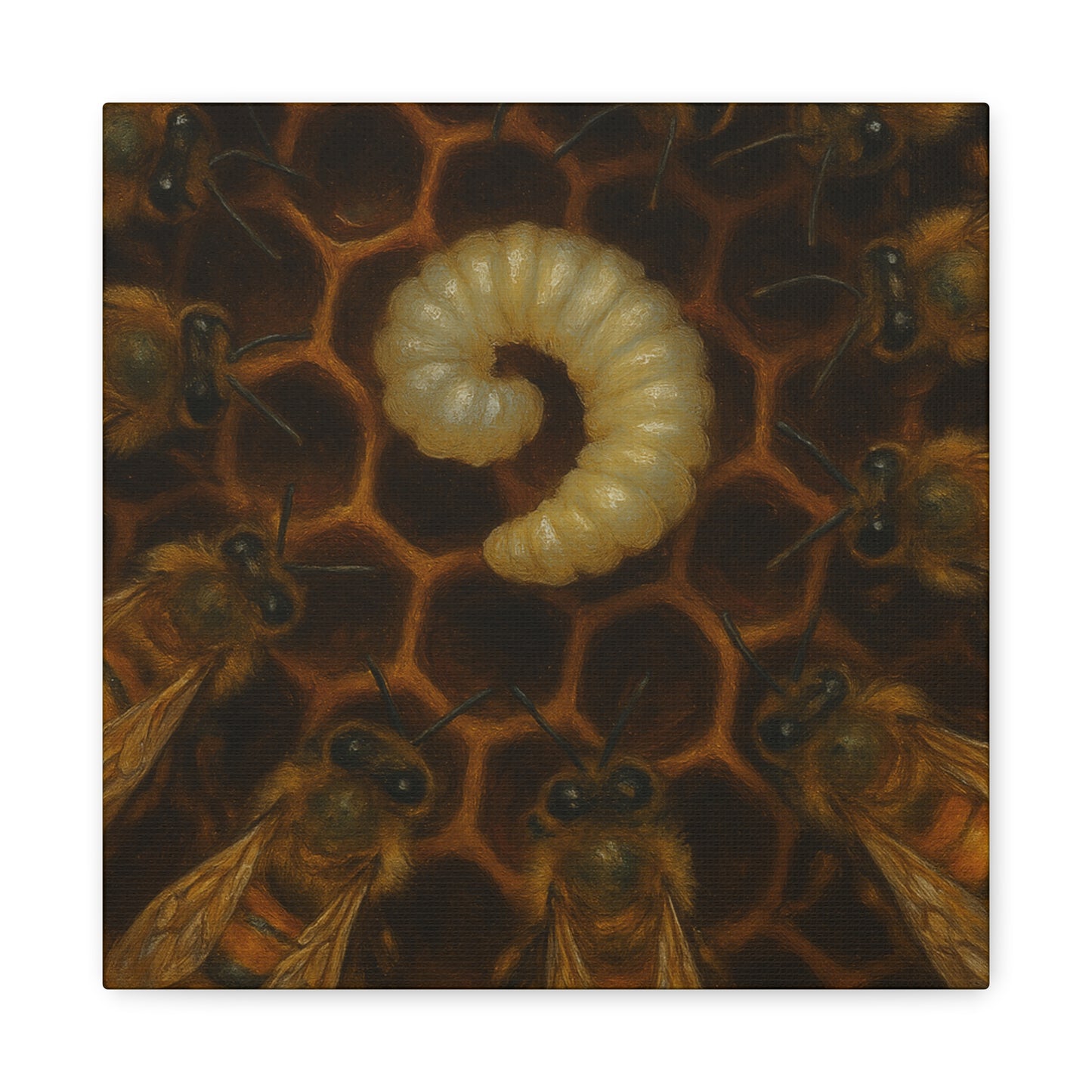 Bee Themed Wall Art Canvas, Honeycomb Decor, Nature Lover Gift, Nursery Decoration, Botanical Wall Art, Insect Art Print