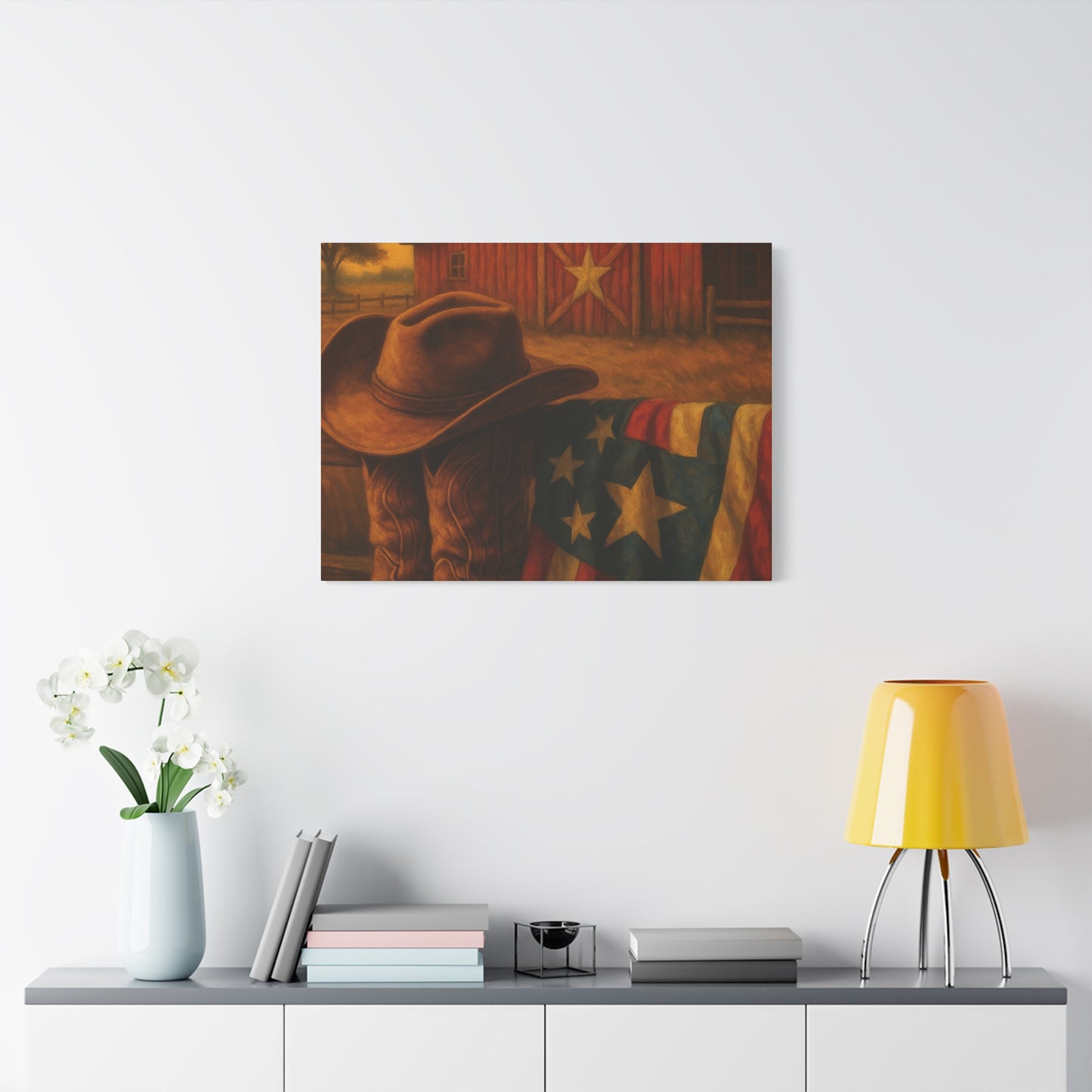 Rustic Canvas Art Print, Western Decor, Cowboy Hat and Boots, Americana Wall Art, Perfect Gift for Country Lovers
