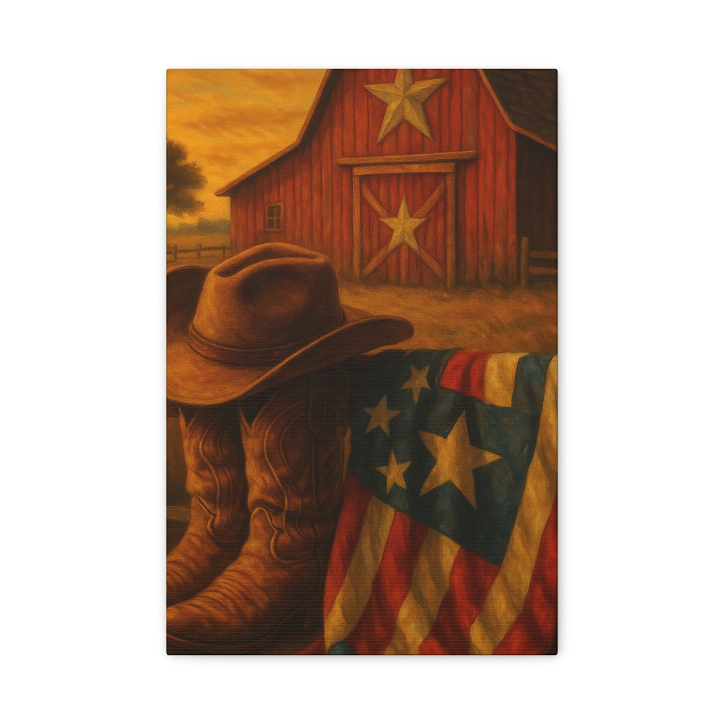 Rustic Canvas Art Print, Western Decor, Cowboy Hat and Boots, Americana Wall Art, Perfect Gift for Country Lovers
